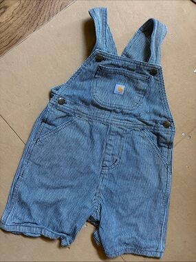 Carhartt Blue and White Pinstripe Kids Shortalls 4T